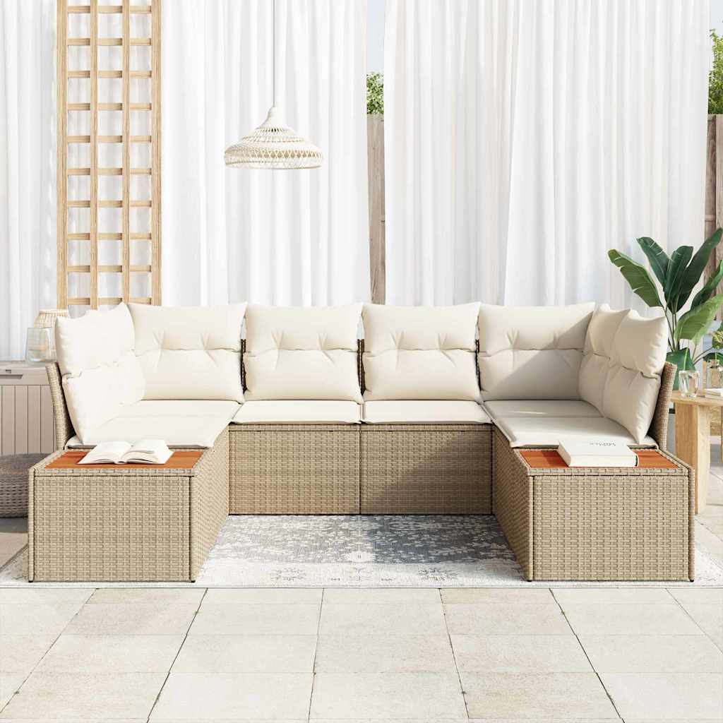 Havesofa Sæt med pude 6 pcs beige og cremefarvet Poly rattan