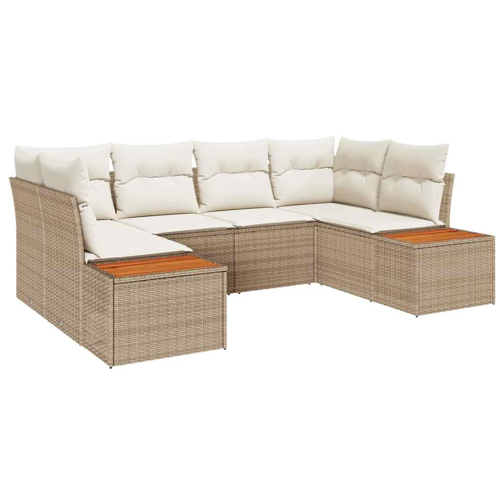 Havesofa Sæt med pude 6 pcs beige og cremefarvet Poly rattan