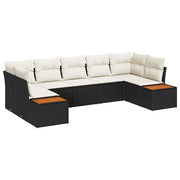 Havesofa Sæt med pude 7 pcs Sort og Cream Polyrattan