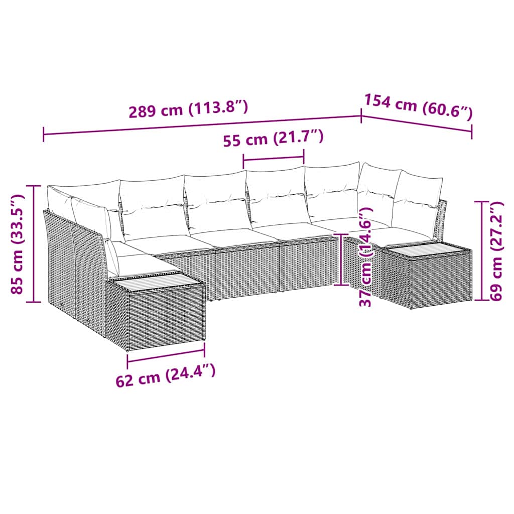 Havesofa Sæt med pude 7 pcs Sort og Cream Polyrattan