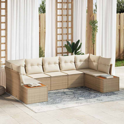 Havesofa Sæt 7 stk. 7-Antal sæder Beige og creme Polyrattan