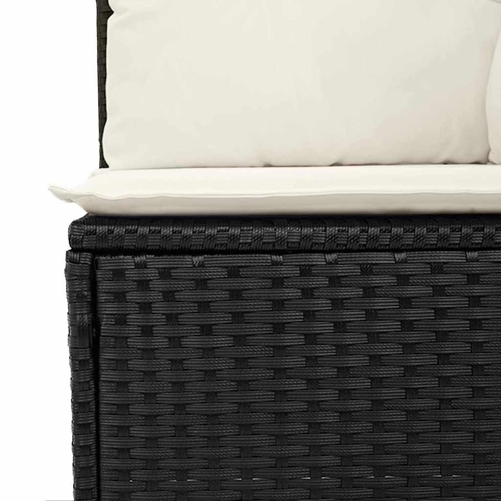 Havesofa Sæt med pude 5 pcs Sort og cremefarvet Poly rattan