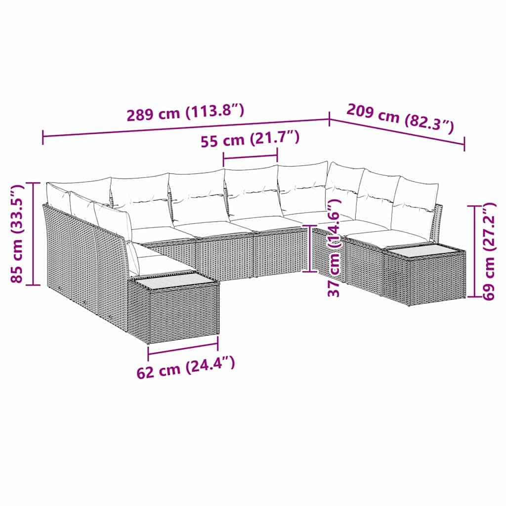 Havesofa Sæt med pude med opbevaring 5 pcs Grå Polyrattan