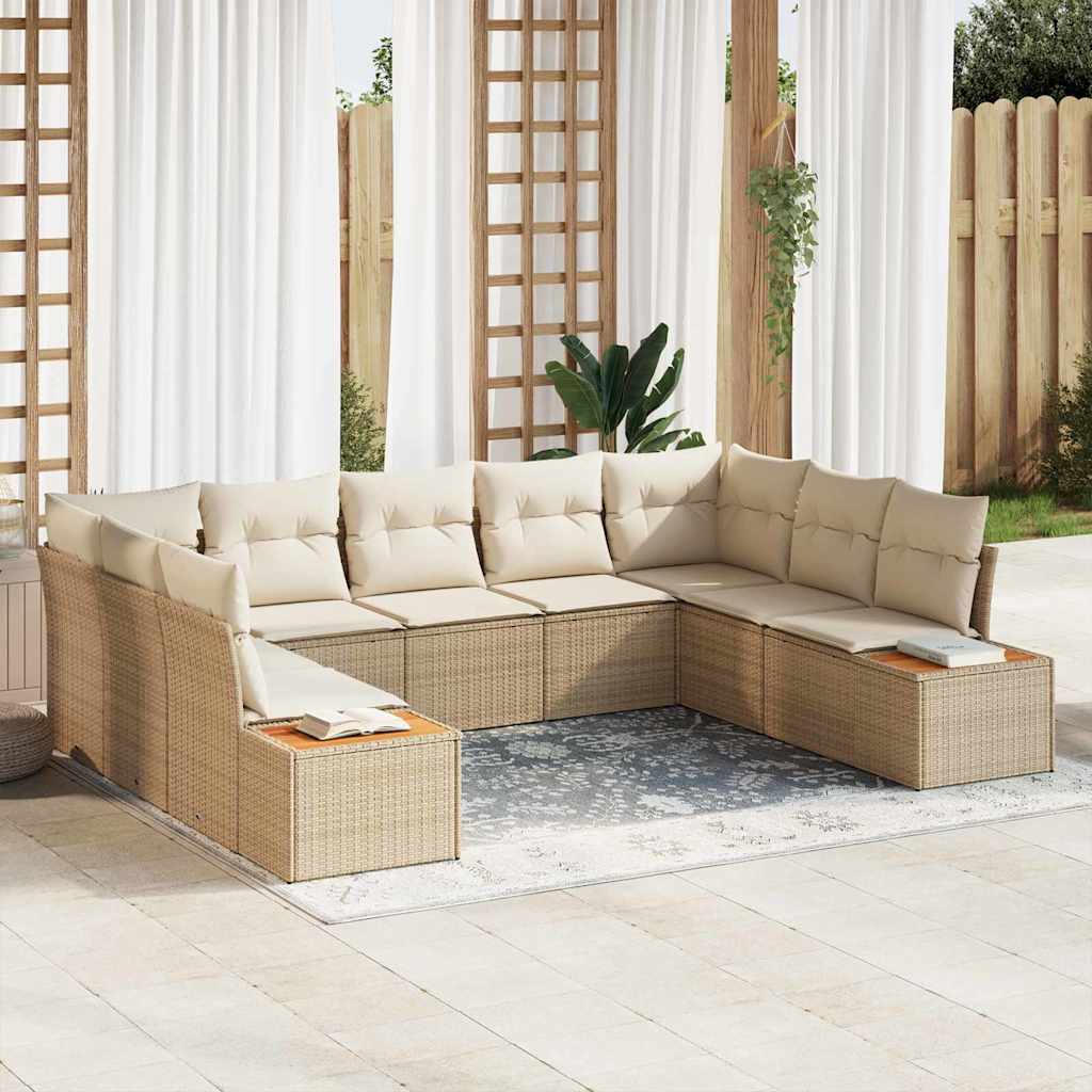 Havesofa Sæt med pude 5 pcs beige og cremefarvet Poly rattan