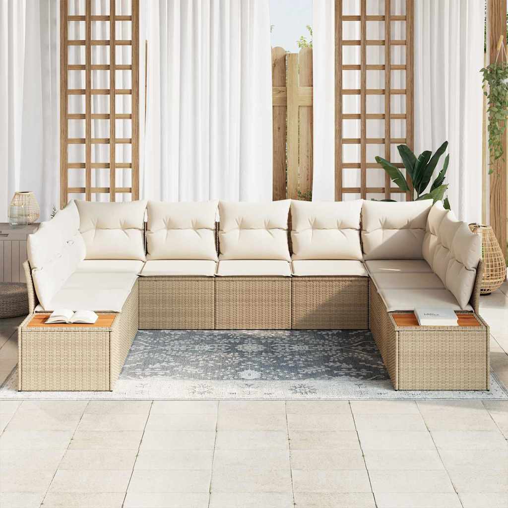 Havesofa Sæt med pude 5 pcs beige og cremefarvet Poly rattan