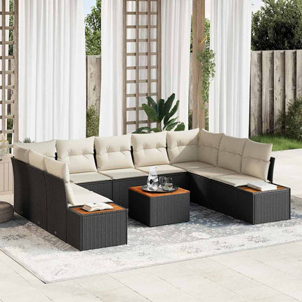 Havesofa Sæt med pude 5 pcs Sort og Cream Polyrattan