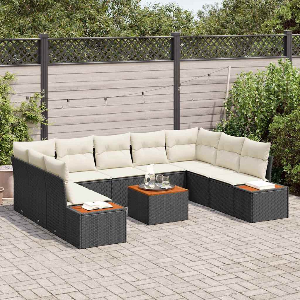 Havesofa Sæt med pude 6 pcs Sort og cremefarvet Poly rattan