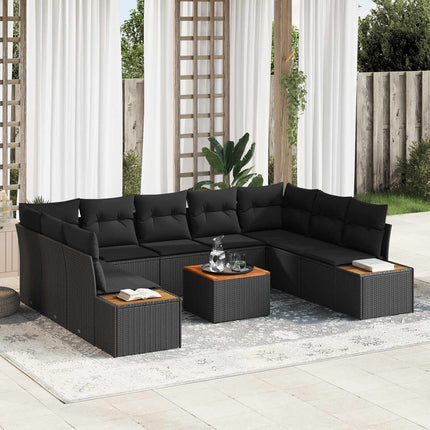 Havesofa Sæt 5 stk. 9-Antal sæder Sort Polyrattan