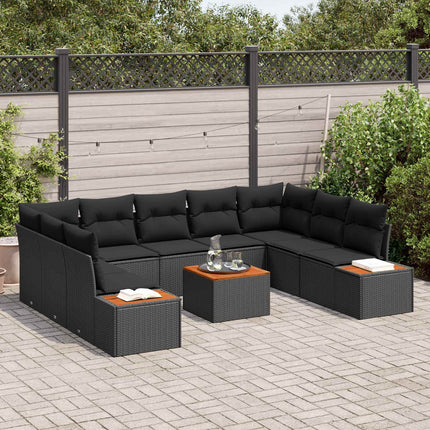 Havesofa Sæt 5 stk. 9-Antal sæder Sort Polyrattan