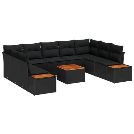 Havesofa Sæt 5 stk. 9-Antal sæder Sort Polyrattan