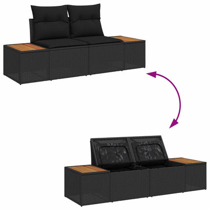 Havesofa Sæt 5 stk. 9-Antal sæder Sort Polyrattan