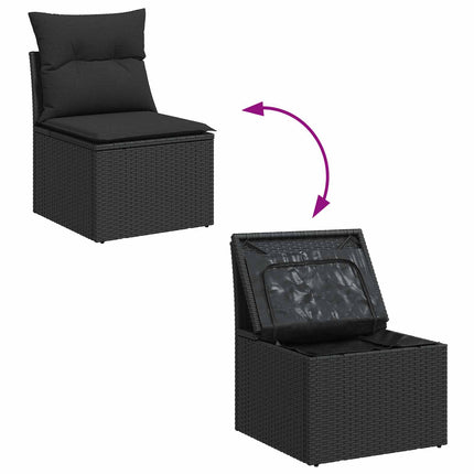Havesofa Sæt 5 stk. 9-Antal sæder Sort Polyrattan