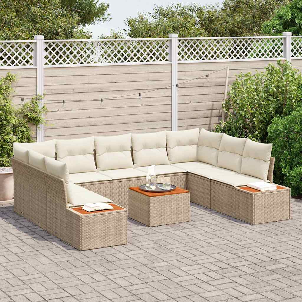 Havesofa Sæt med pude 6 pcs beige og cremefarvet Poly rattan