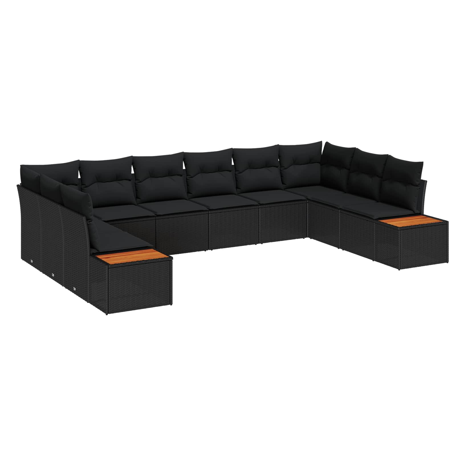 Havesofa Sæt med pude med opbevaring 10 pcs Sort Polyrattan