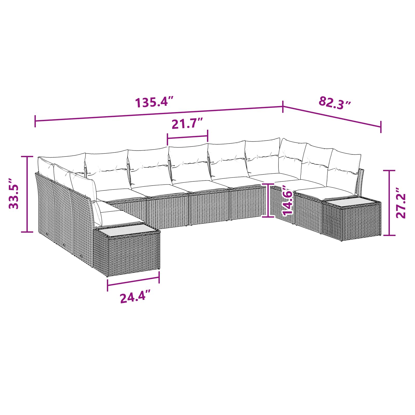 Havesofa Sæt med pude med opbevaring 10 pcs Sort Polyrattan