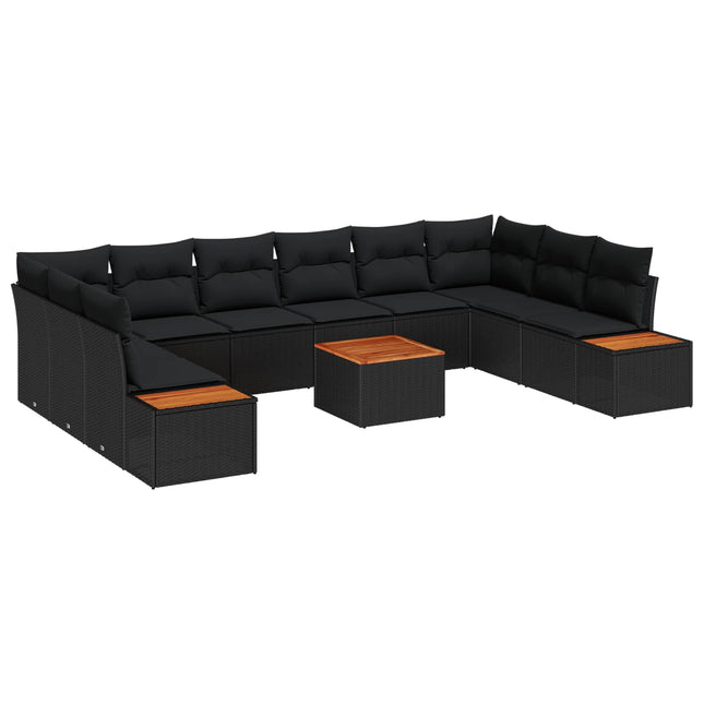 Havesofa Sæt med pude med opbevaring 10 pcs Sort Polyrattan