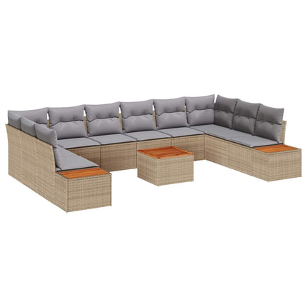 Havesofa Sæt 10 stk. 10-Antal sæder Beige og lys grå Polyrattan