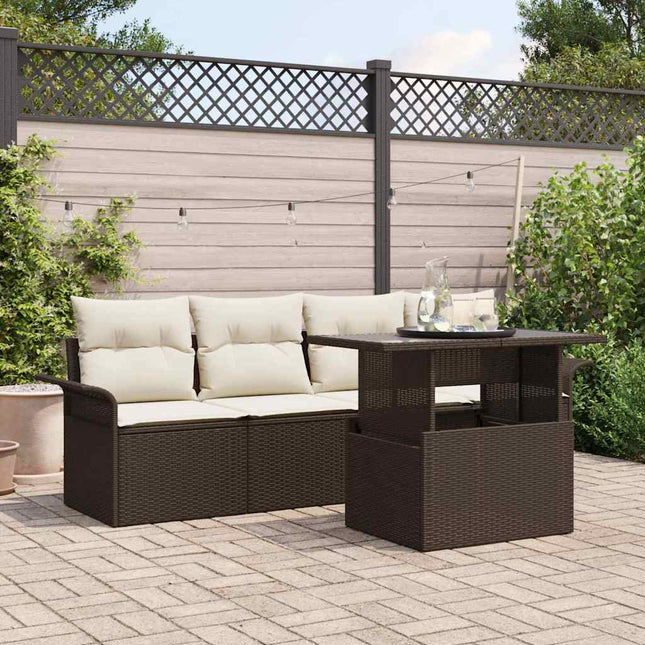 Havesofa Sæt med pude med opbevaring 5 pcs Brun Poly Rattan