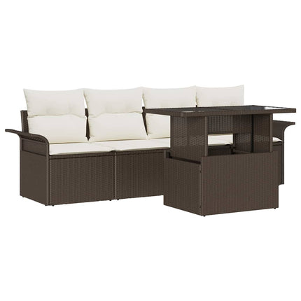 Havesofa Sæt med pude med opbevaring 5 pcs Brun Poly Rattan