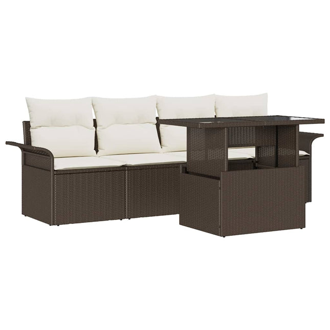 Havesofa Sæt 5 stk. Brun [Syntetisk]: Poly Rattan