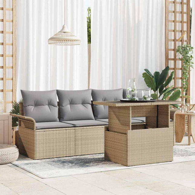 Havesofa Sæt med pude med opbevaring 5 pcs Beige Poly Rattan