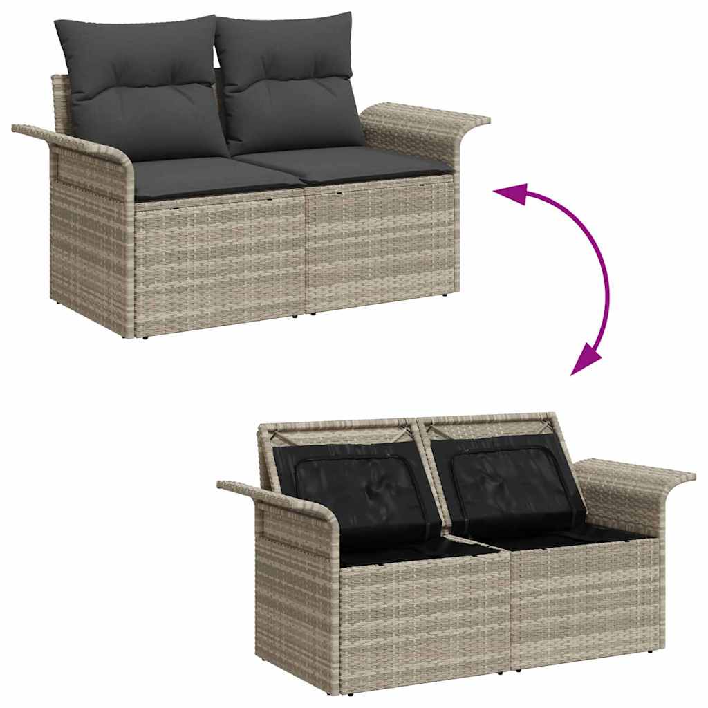 Havesofa Sæt med pude med opbevaring 5 pcs Lysegrå Poly Rattan