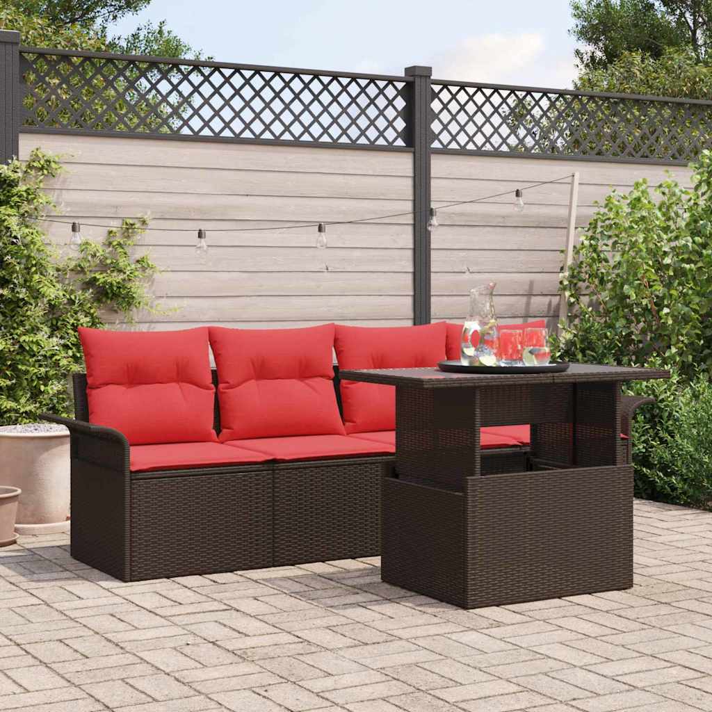 Havesofa Sæt med pude med opbevaring 5 pcs Brun Poly rattan