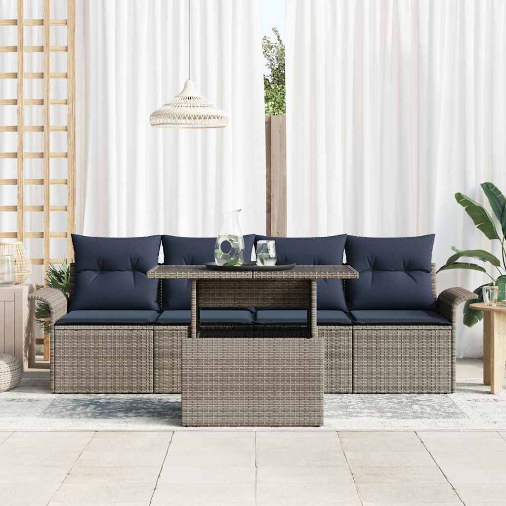 Havesofa Sæt med pude med opbevaring 5 pcs Grå Poly rattan