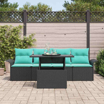 Havesofa Sæt med pude med opbevaring 5 pcs Sort Poly rattan