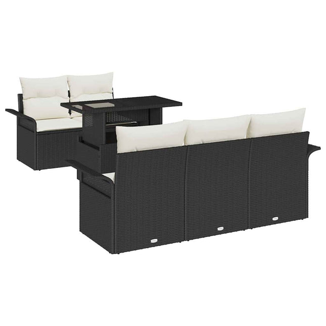 Havesofa Sæt med pude med opbevaring 6 pcs Sort Poly Rattan