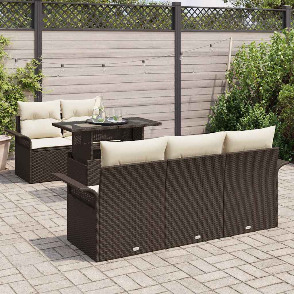 Havesofa Sæt med pude med opbevaring 6 pcs Brun Poly Rattan