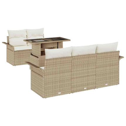 Havesofa Sæt 6 stk. Beige [Syntetisk]: Poly Rattan