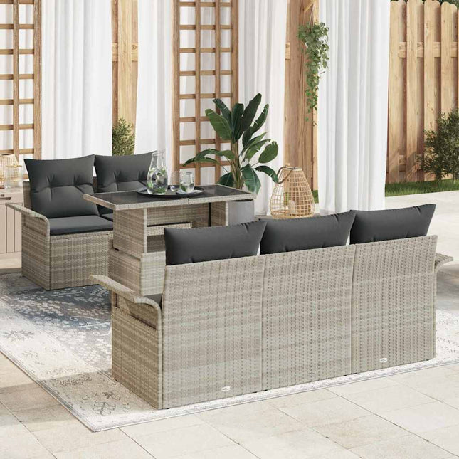 Havesofa Sæt med pude med opbevaring 6 pcs Lysegrå Poly Rattan