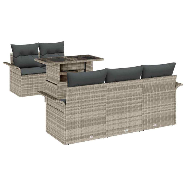 Havesofa Sæt med pude med opbevaring 6 pcs Lysegrå Poly Rattan