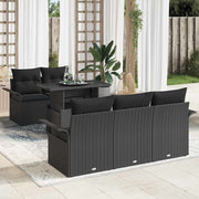 Havesofa Sæt med pude med opbevaring 6 pcs Sort Poly Rattan