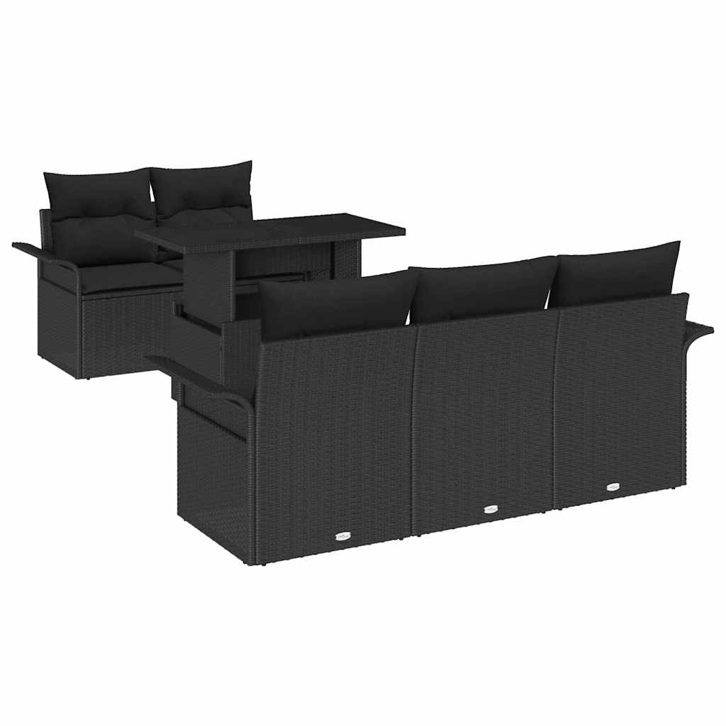 Havesofa Sæt med pude med opbevaring 6 pcs Sort Poly Rattan