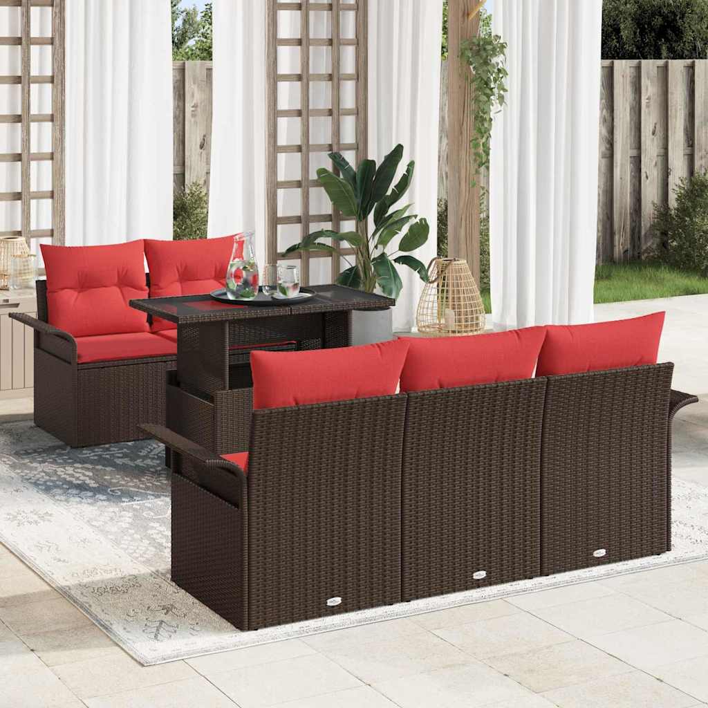 Havesofa Sæt med pude med opbevaring 6 pcs Brun Poly Rattan