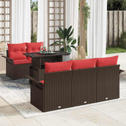 Havesofa Sæt med pude med opbevaring 6 pcs Brun Poly Rattan