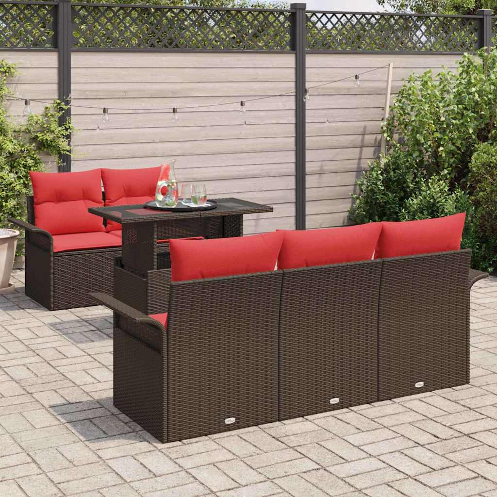 Havesofa Sæt med pude med opbevaring 6 pcs Brun Poly Rattan