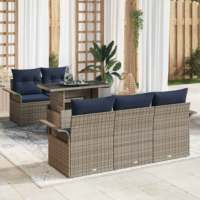 Havesofa Sæt med pude med opbevaring 6 pcs Grå Poly Rattan