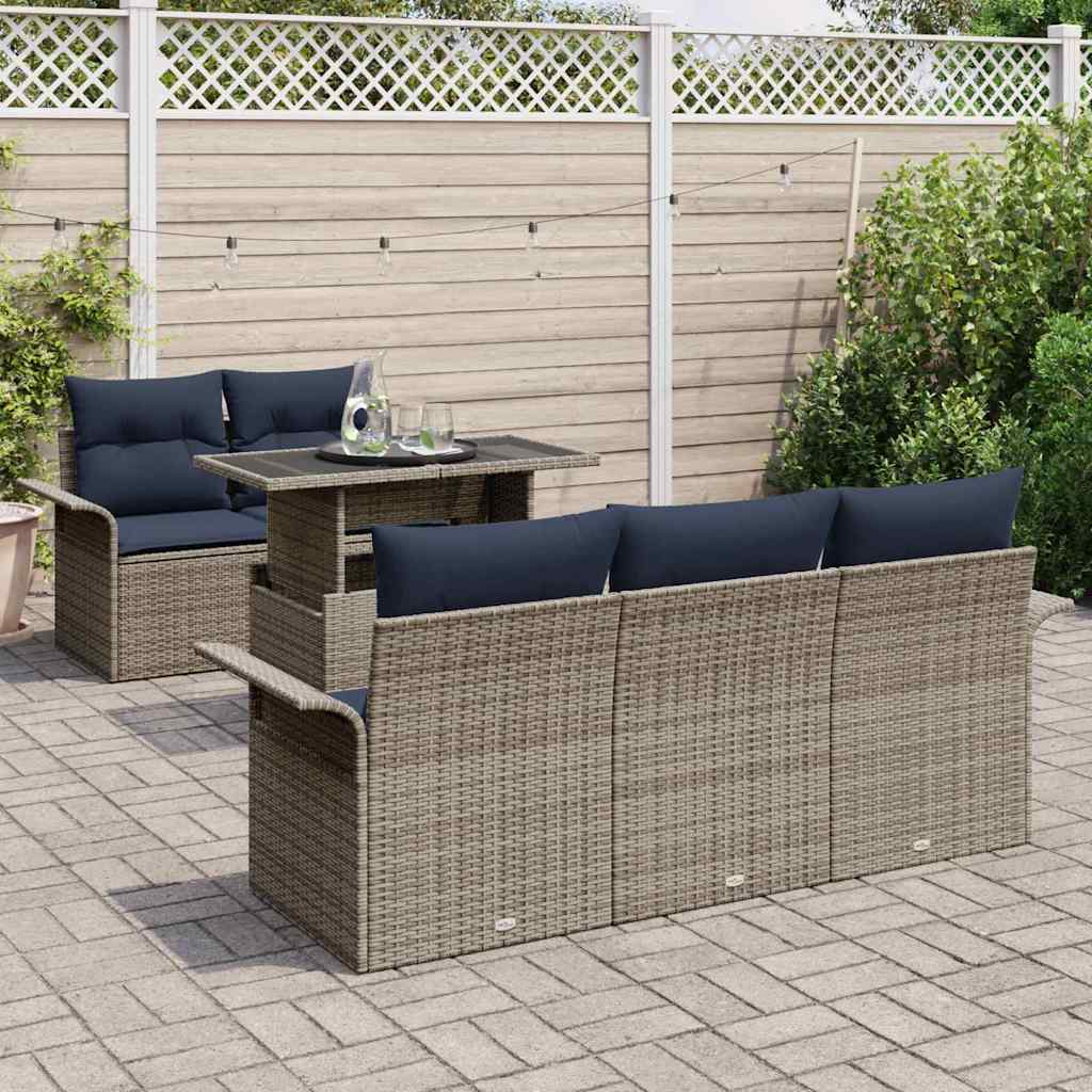 Havesofa Sæt med pude med opbevaring 6 pcs Grå Poly Rattan