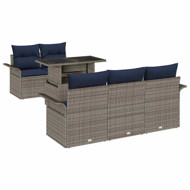 Havesofa Sæt med pude med opbevaring 6 pcs Grå Poly Rattan