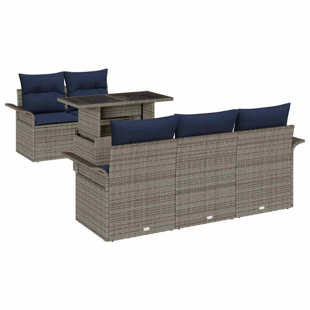 Havesofa Sæt med pude med opbevaring 6 pcs Grå Poly Rattan