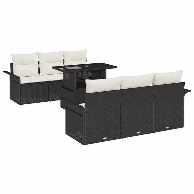Havesofa Sæt med pude med opbevaring 7 pcs Sort Poly rattan