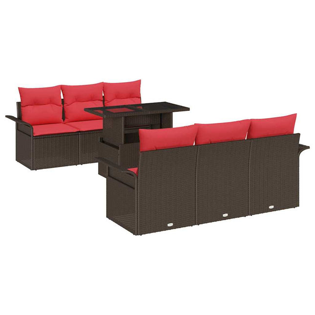 Havesofa Sæt med pude med opbevaring 7 pcs Brun Poly Rattan