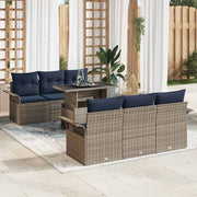 Havesofa Sæt med pude med opbevaring 7 pcs Grå Poly Rattan