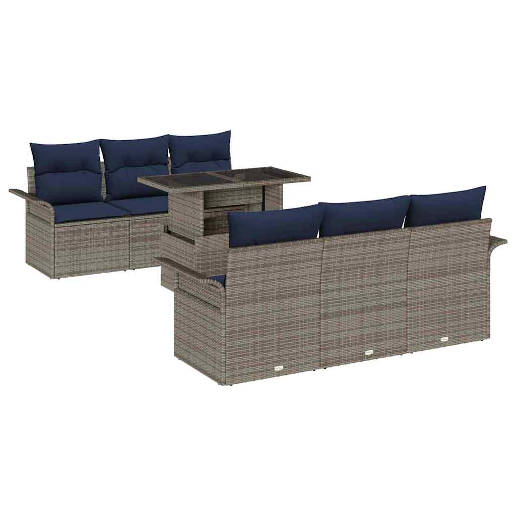 Havesofa Sæt med pude med opbevaring 7 pcs Grå Poly Rattan