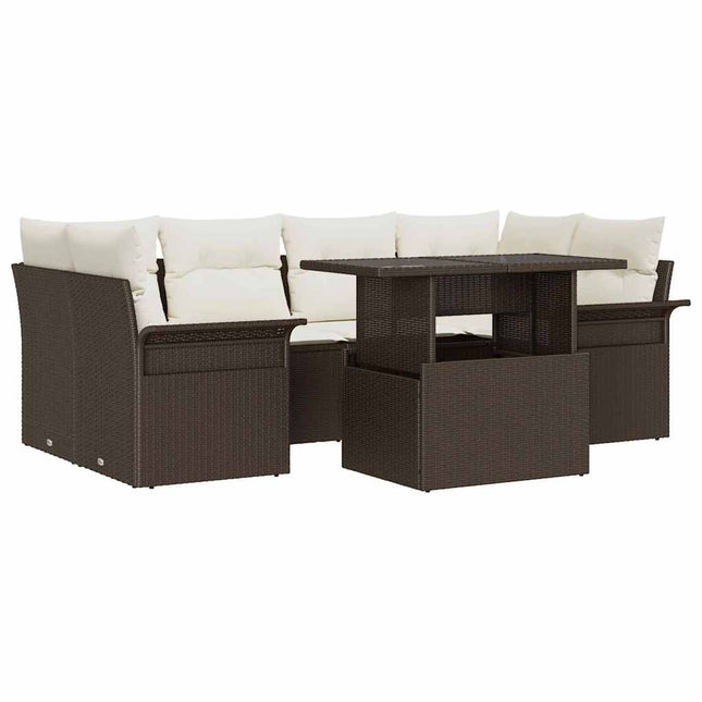 Havesofa Sæt 7 stk. Brun [Syntetisk]: Poly Rattan