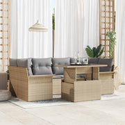 Havesofa Sæt med pude med opbevaring 7 pcs Beige Poly rattan