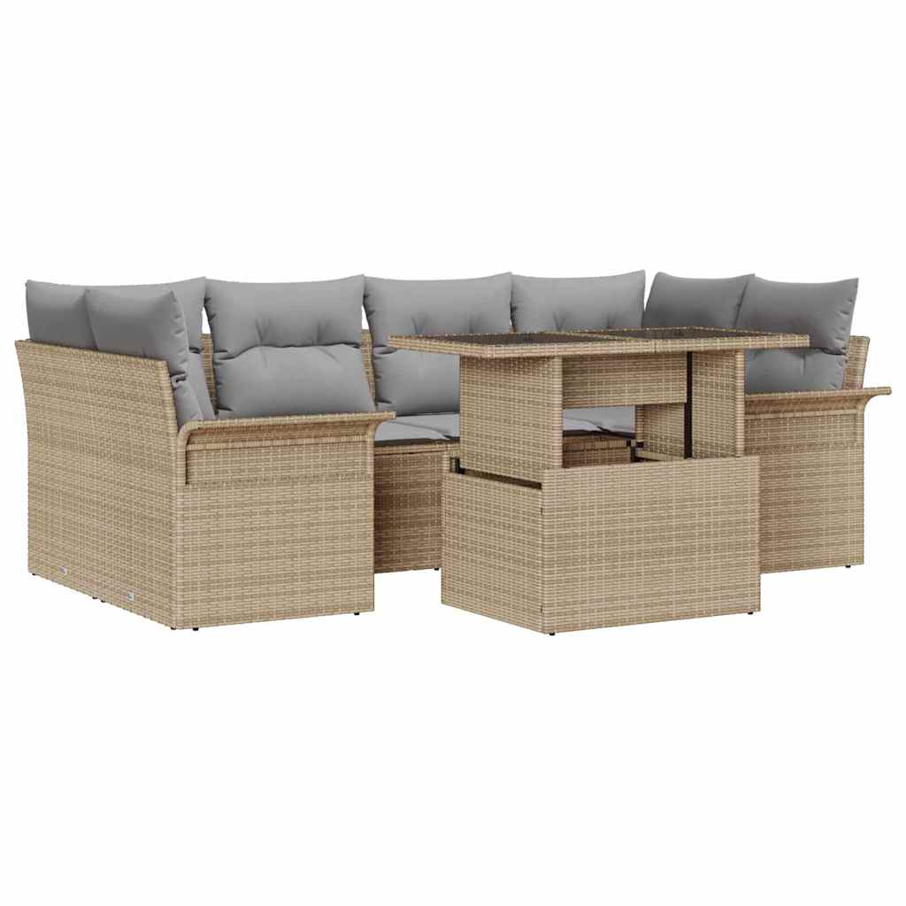 Havesofa Sæt med pude med opbevaring 7 pcs Beige Poly rattan